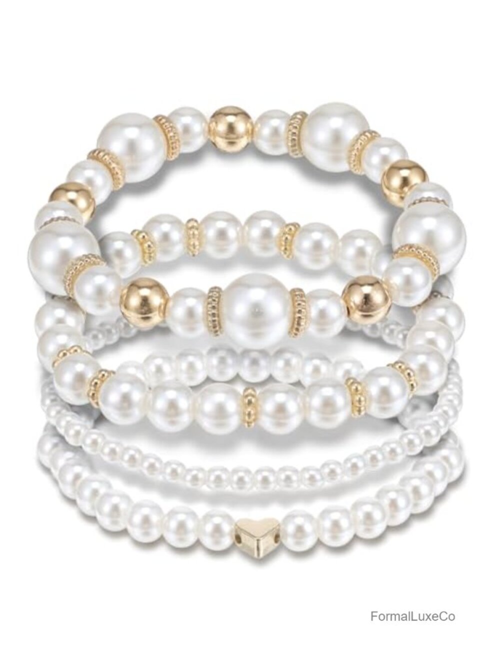 4Pcs Pearl Stretch Bracelets Set Stackable Elastic Bead Bracelets for Women